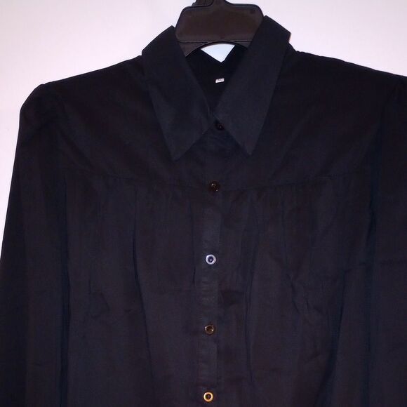 🆕👚Black Button Up Lantern Sleeve Blouse, Sz XL - Picture 5 of 6